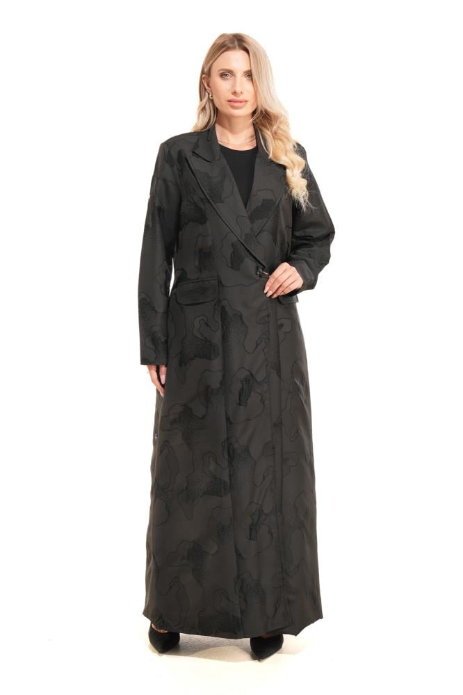 Luxury Black Jacquard Abaya with Elegant Black Patterns