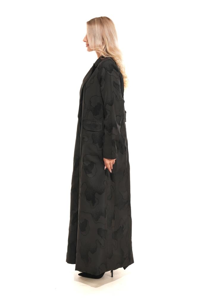 Luxury Black Jacquard Abaya with Elegant Black Patterns