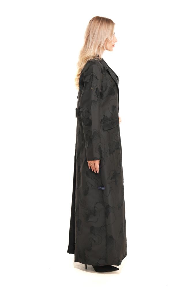 Luxury Black Jacquard Abaya with Elegant Black Patterns