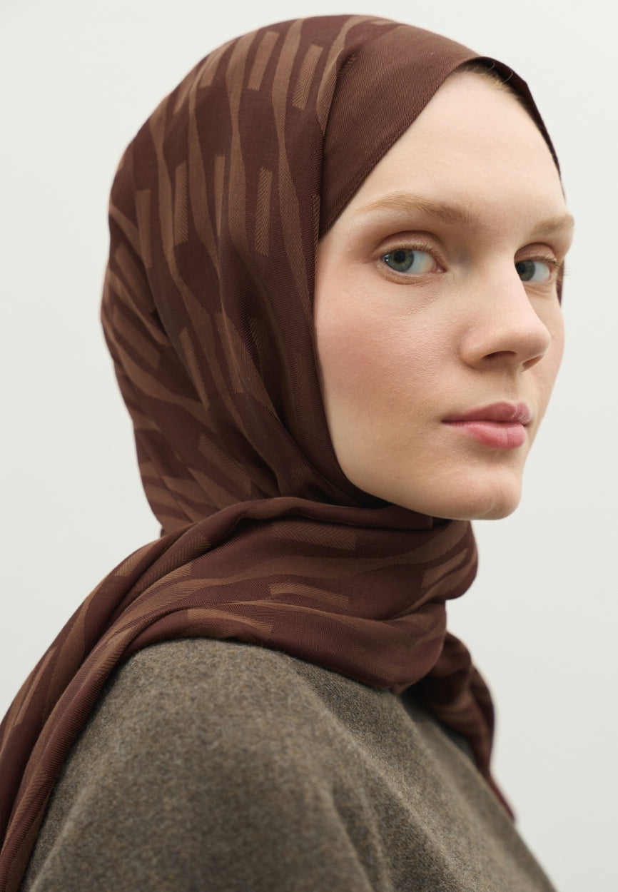 Bark Nara Cotton Flush Jacquard Hijab Tree close-up showing quality craftsmanship