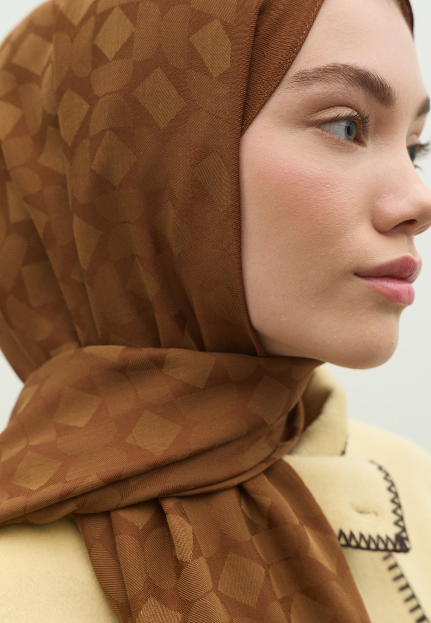 Walnut Oslo Cotton Jacquard Flush Hijab close-up showing quality craftsmanship