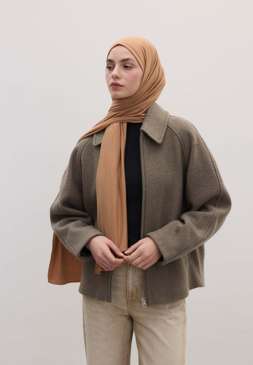 Qivola Bamboo Jersey Scarf in Almond, detail view