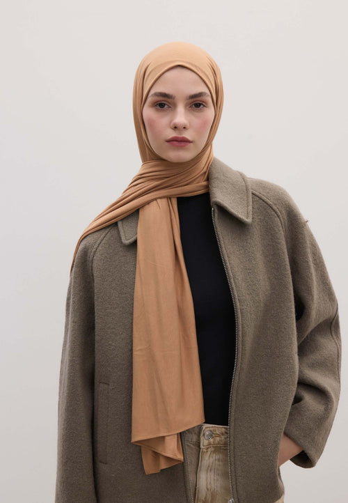 Qivola Bamboo Jersey Scarf in Almond, front view