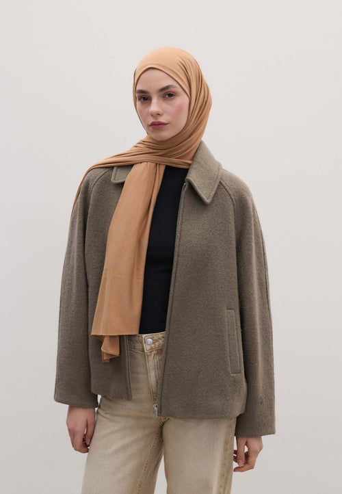 Qivola Bamboo Jersey Scarf in Almond, side view