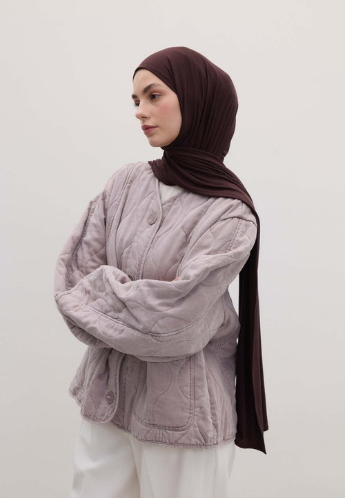 Qivola Bamboo Jersey Scarf in Aubergine, front view