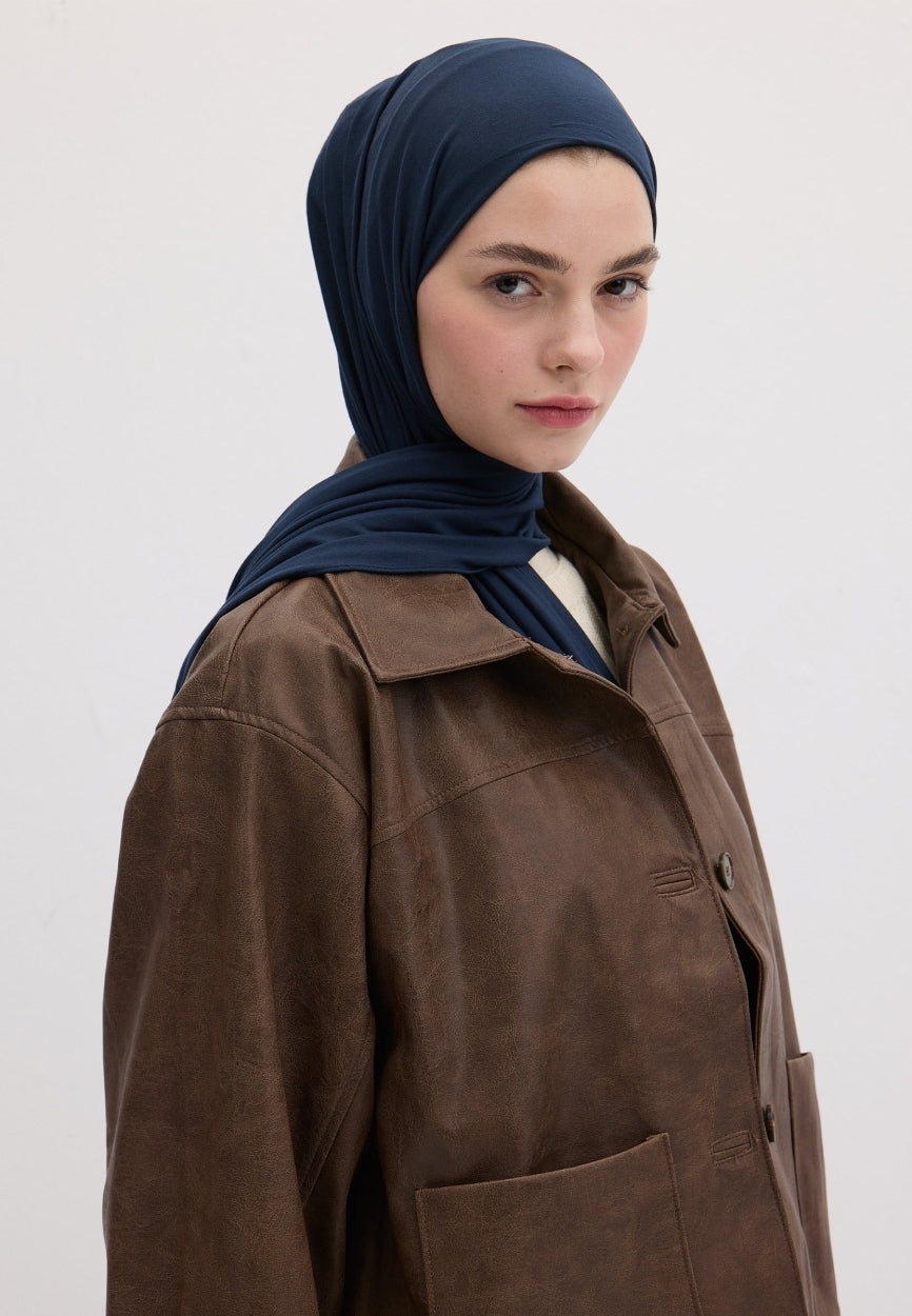 Qivola Bamboo Jersey Scarf in Blue Dark, back view