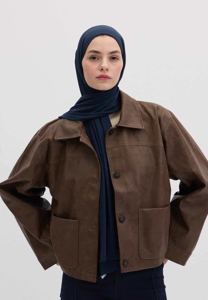 Qivola Bamboo Jersey Scarf in Blue Dark, front view