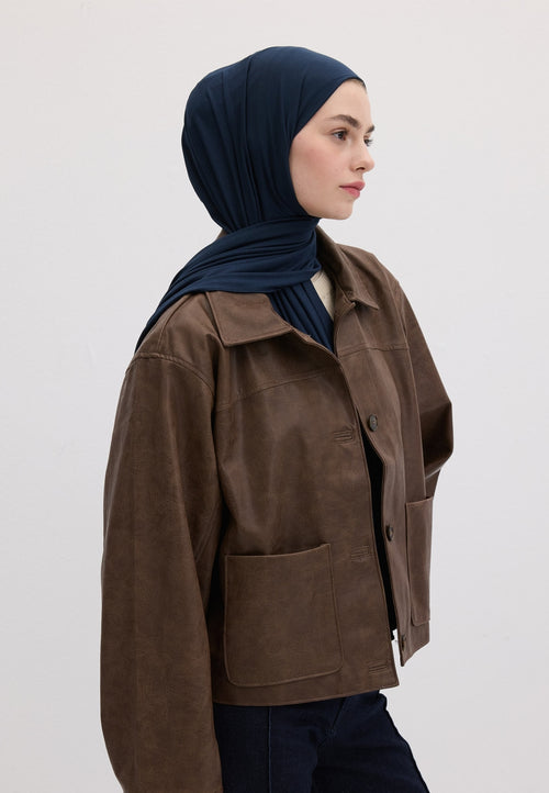 Qivola Bamboo Jersey Scarf in Blue Dark, side view