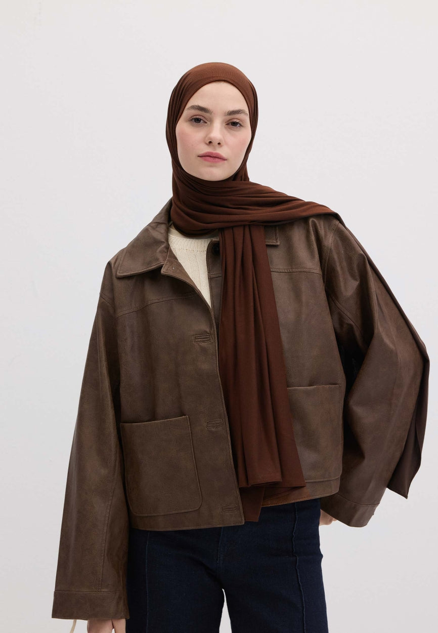 Qivola Bamboo Jersey Scarf in Brown Coffee, front view (variant 5)