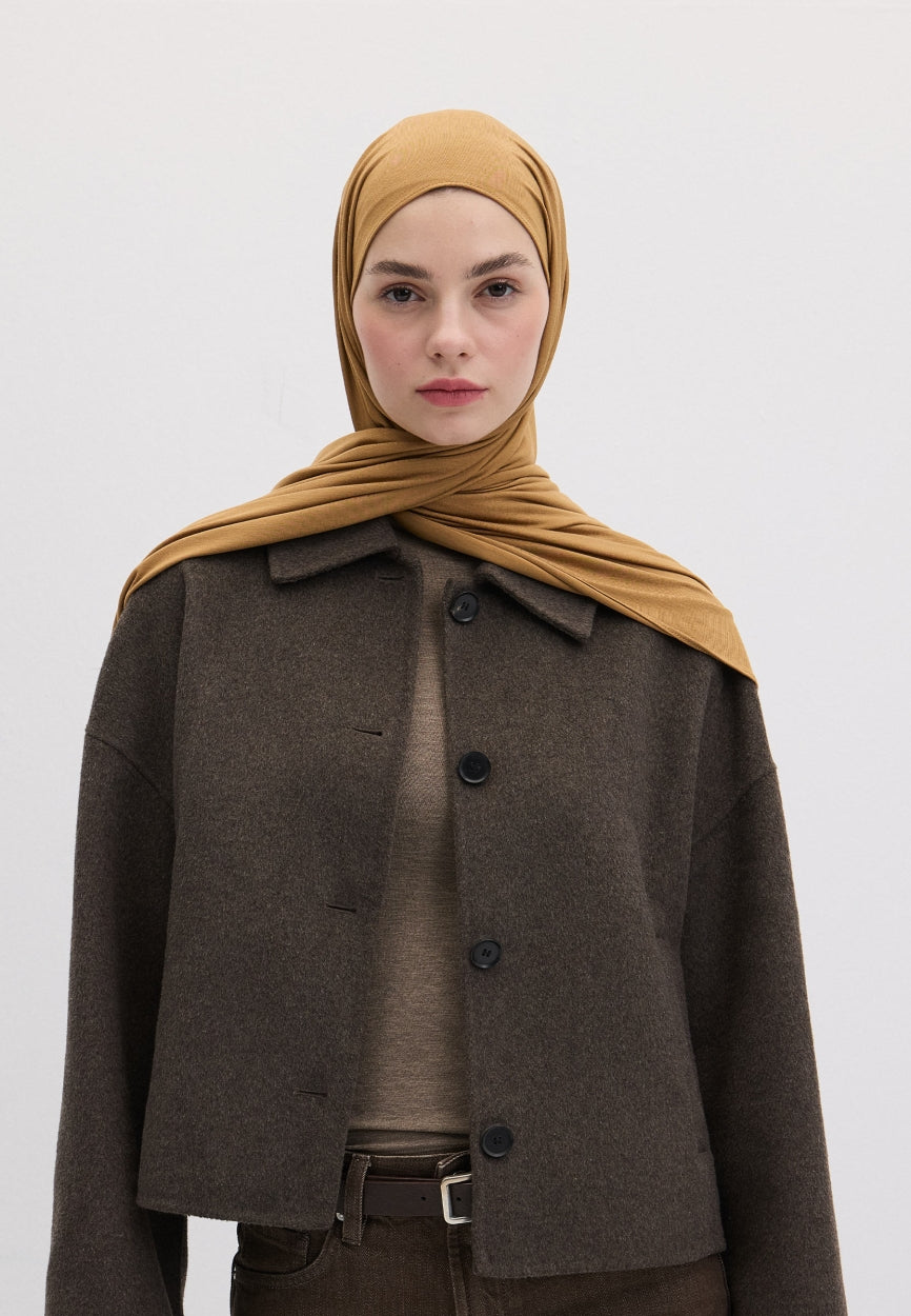 Qivola Bamboo Jersey Scarf in Camel, front view