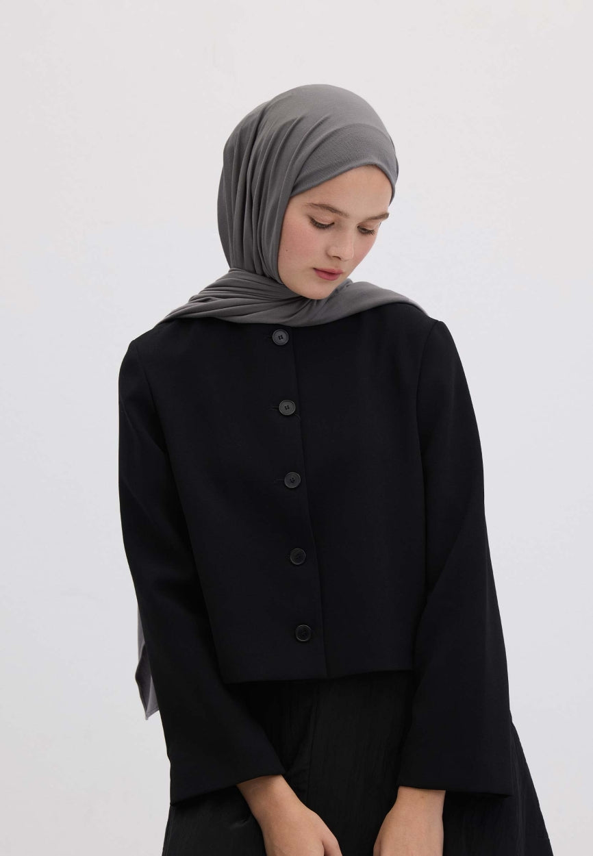 Qivola Bamboo Jersey Scarf in Dark Grey, side view