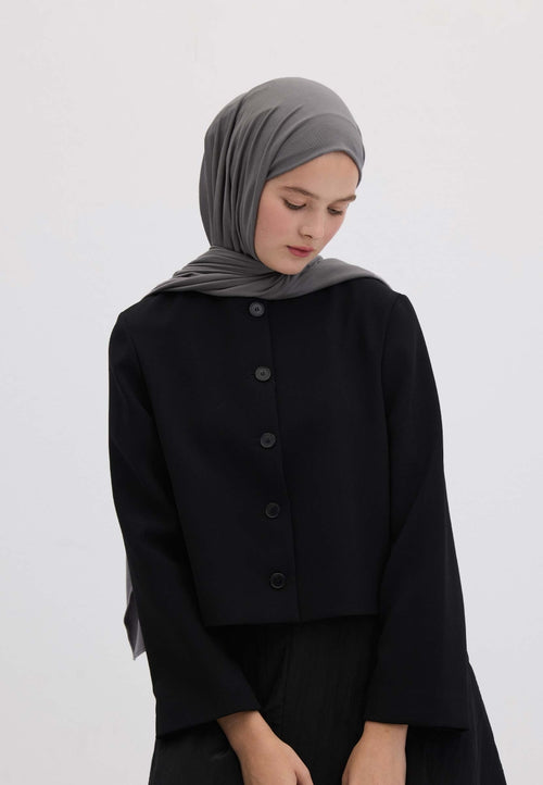 Qivola Bamboo Jersey Scarf in Dark Grey, side view