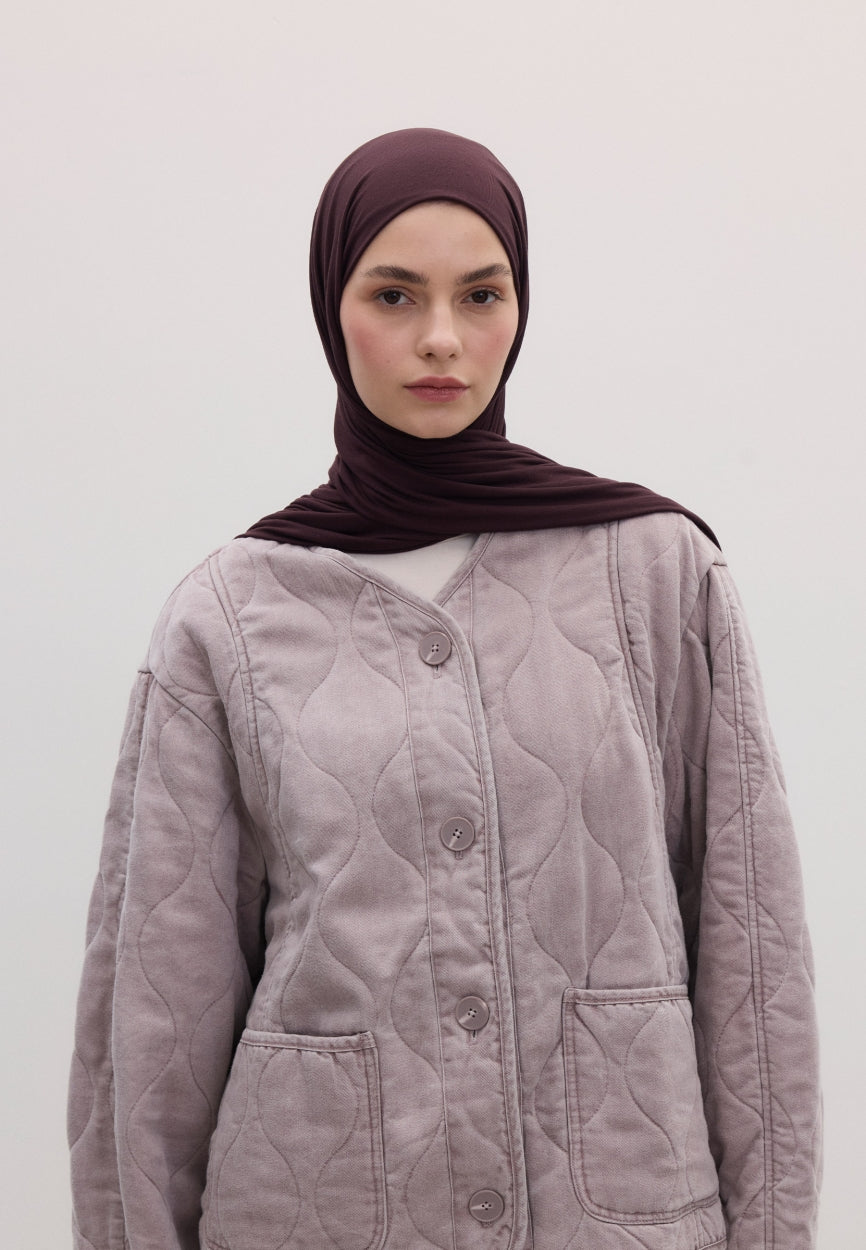 Qivola Bamboo Jersey Scarf in Dark Purple, back view