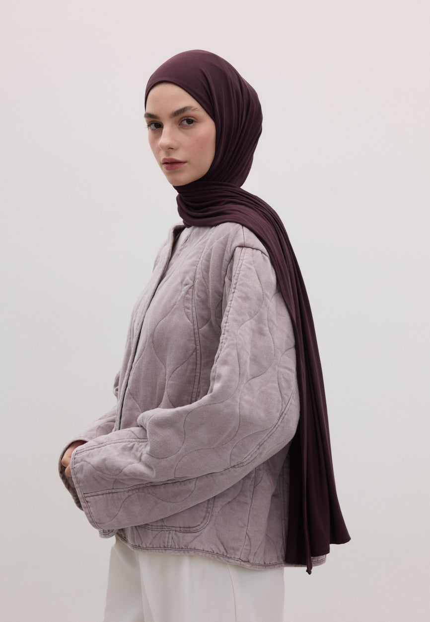 Qivola Bamboo Jersey Scarf in Dark Purple, side view