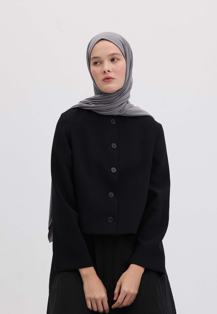 Qivola Bamboo Jersey Scarf in Grey, front view