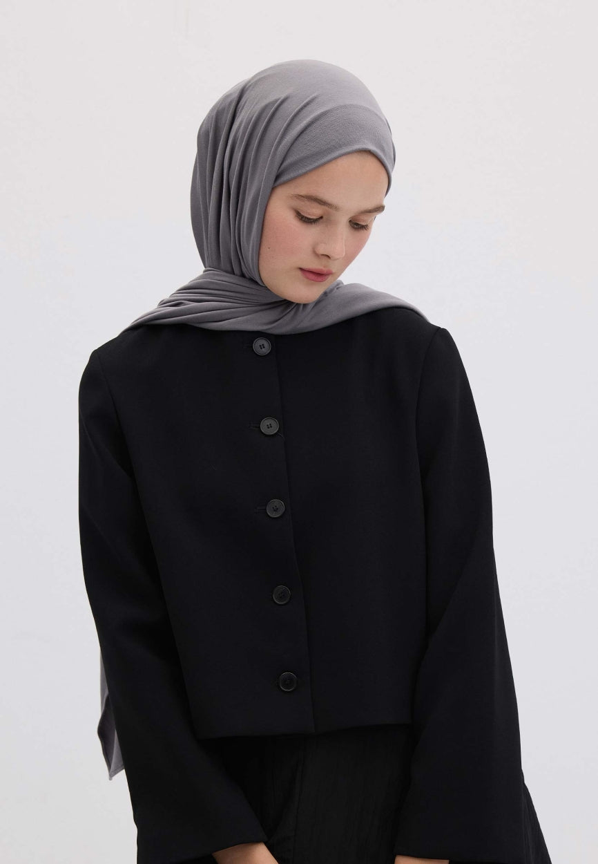 Qivola Bamboo Jersey Scarf in Grey, side view