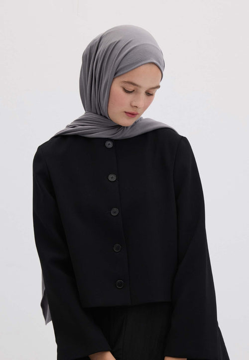 Qivola Bamboo Jersey Scarf in Grey, side view