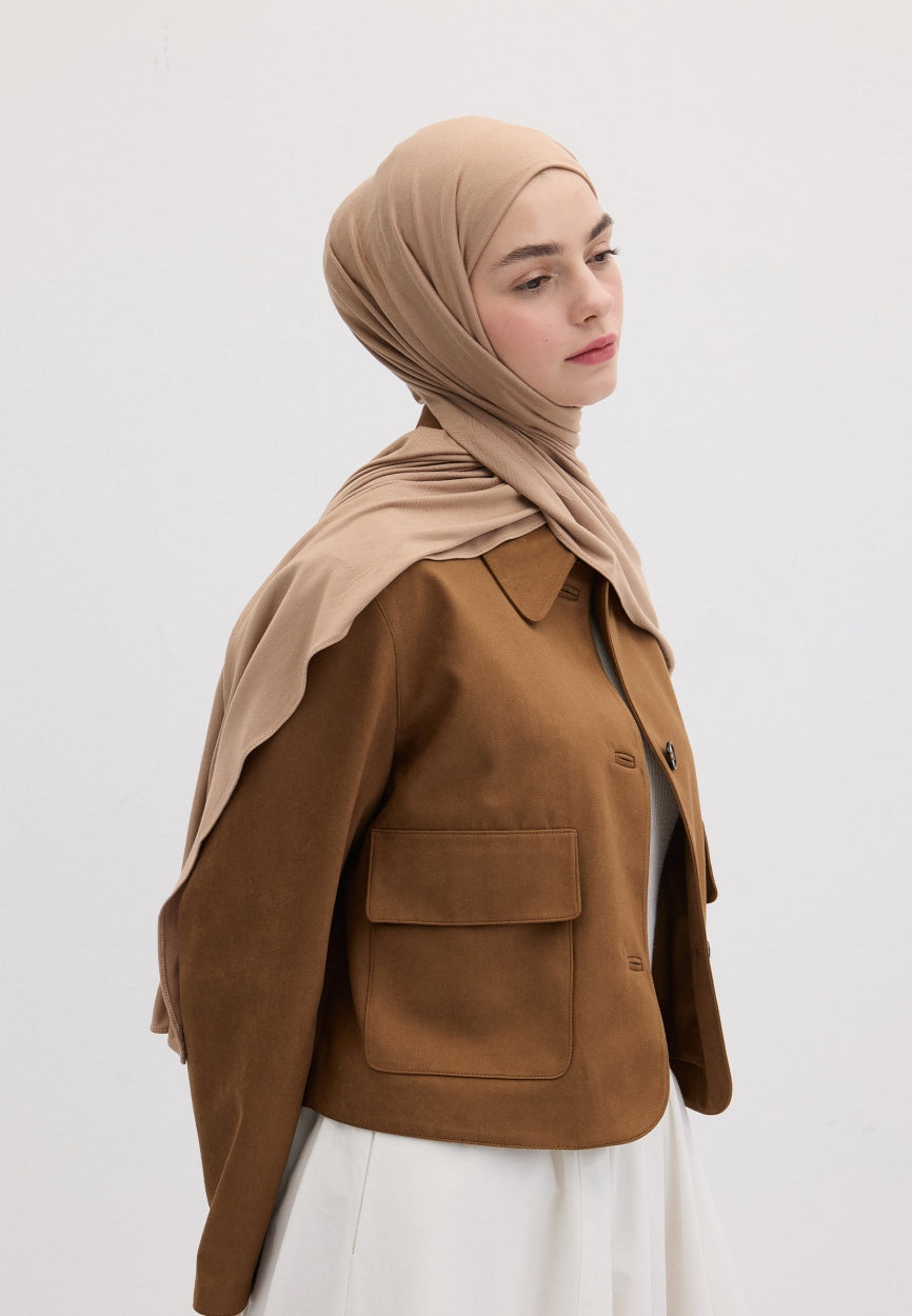 Qivola Bamboo Jersey Scarf in Hazelnut Shell, detail view