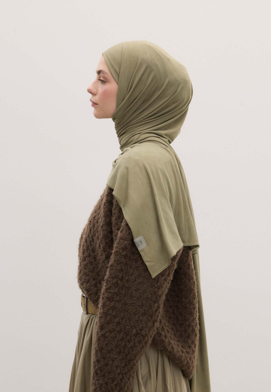 Qivola Bamboo Jersey Scarf in Khaki, back view