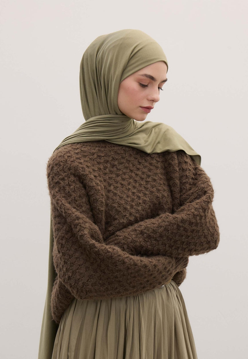 Qivola Bamboo Jersey Scarf in Khaki, front view