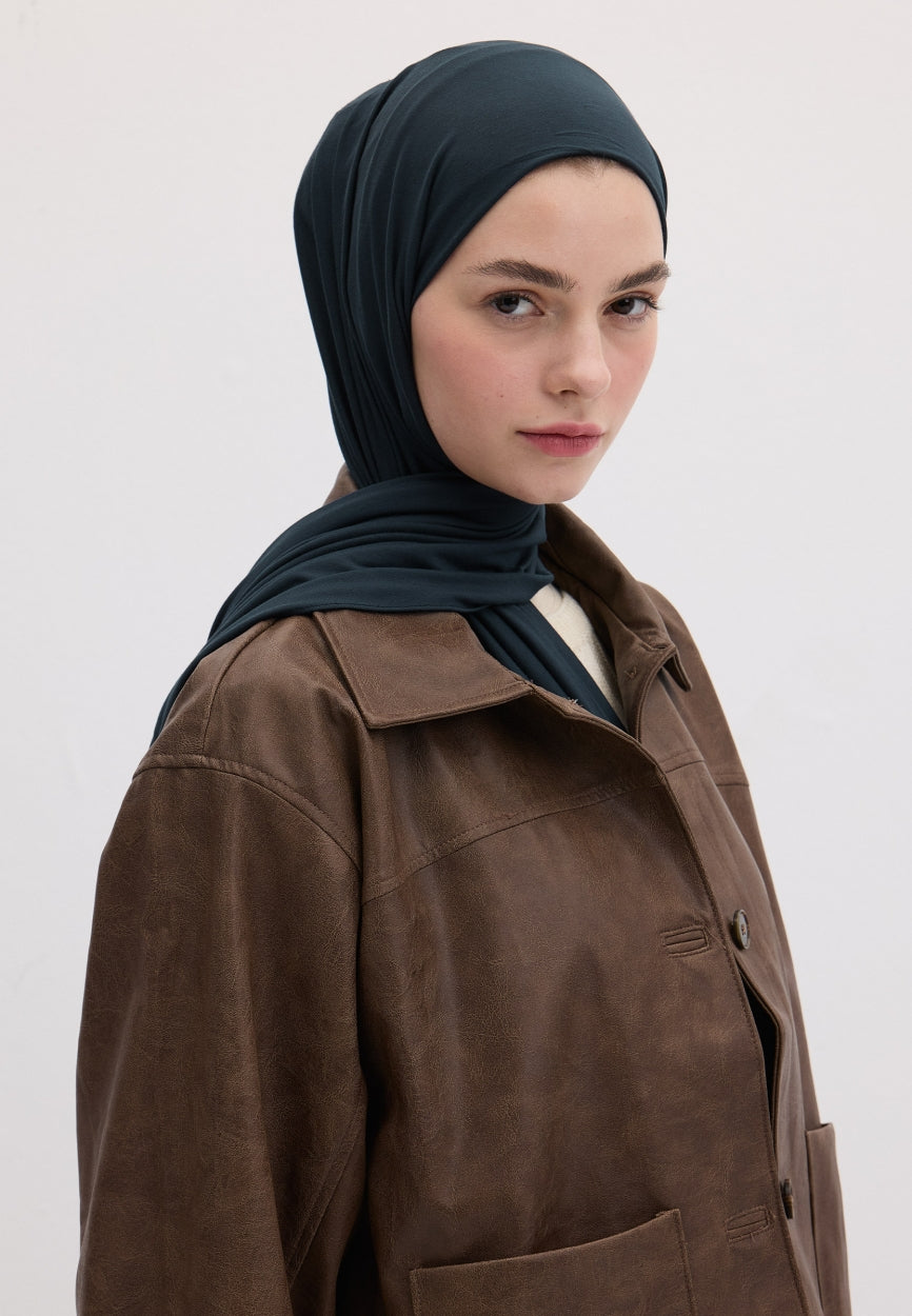 Qivola Bamboo Jersey Scarf in Leather  Blue, front view