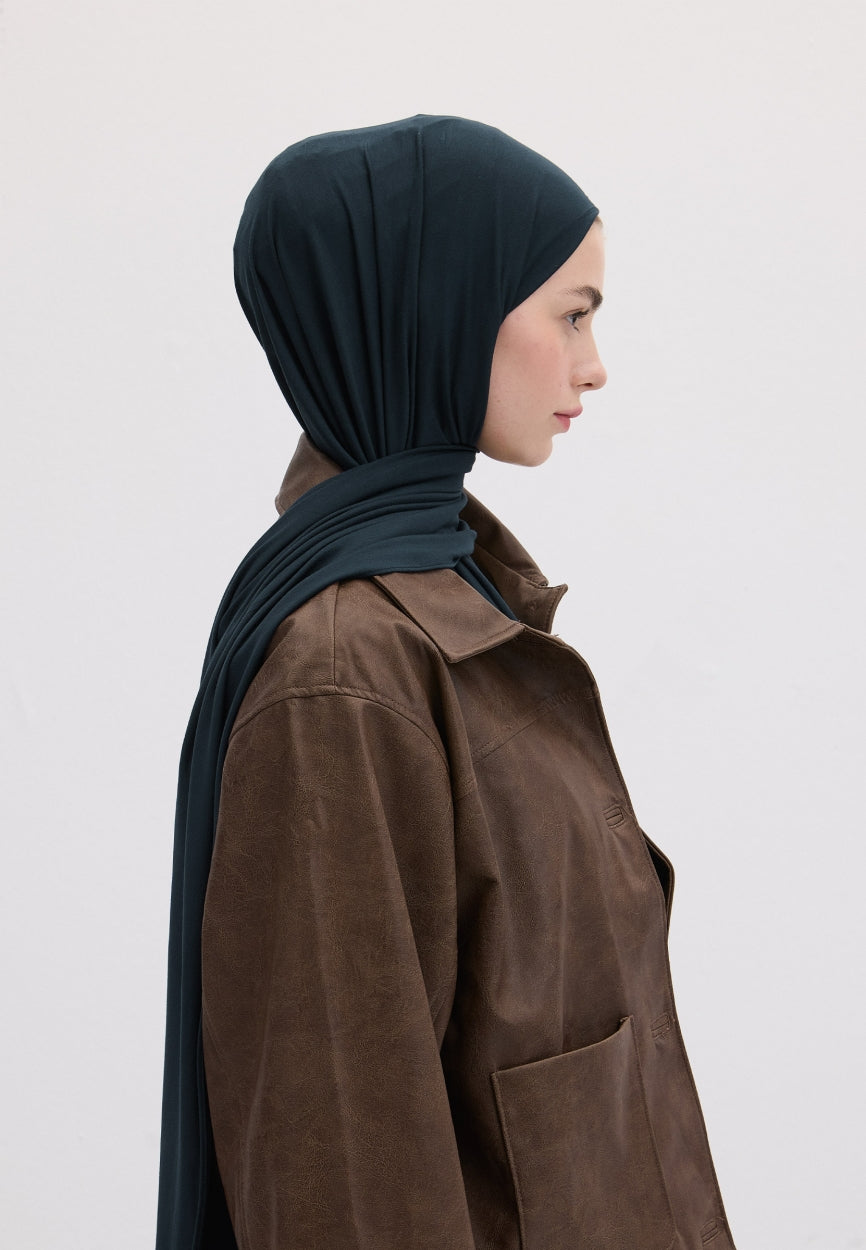 Qivola Bamboo Jersey Scarf in Leather  Blue, side view