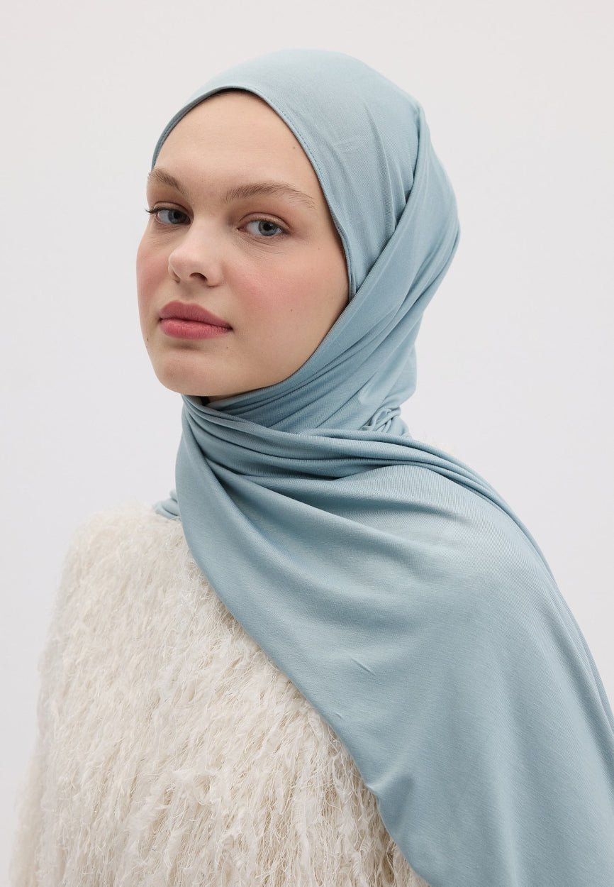 Qivola Bamboo Jersey Scarf in Light Blue, back view