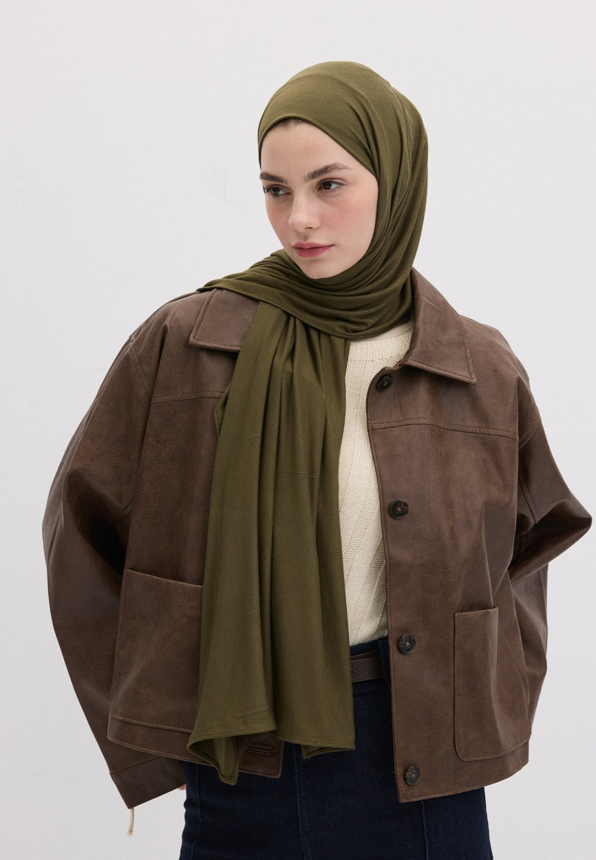 Qivola Bamboo Jersey Scarf in Military Khaki, front view