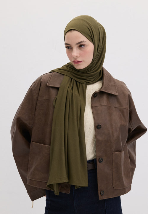 Qivola Bamboo Jersey Scarf in Military Khaki, front view