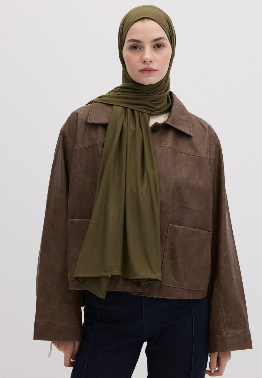 Qivola Bamboo Jersey Scarf in Military Khaki, side view