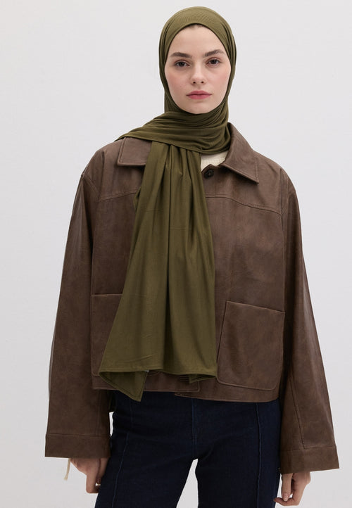 Qivola Bamboo Jersey Scarf in Military Khaki, side view