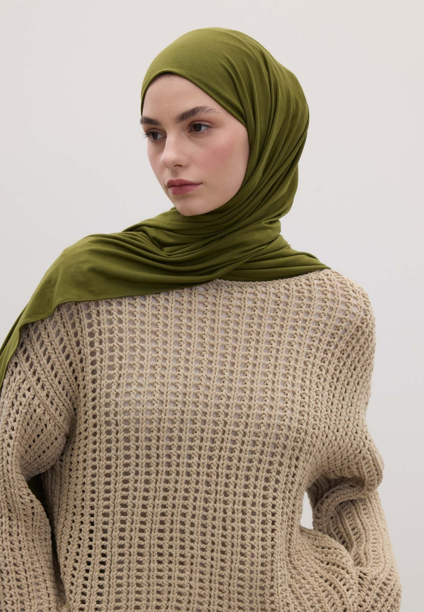 Qivola Bamboo Jersey Scarf in Moss Green, front view
