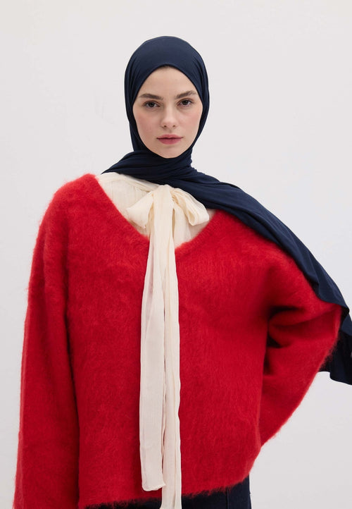 Qivola Bamboo Jersey Scarf in Navy Blue, front view