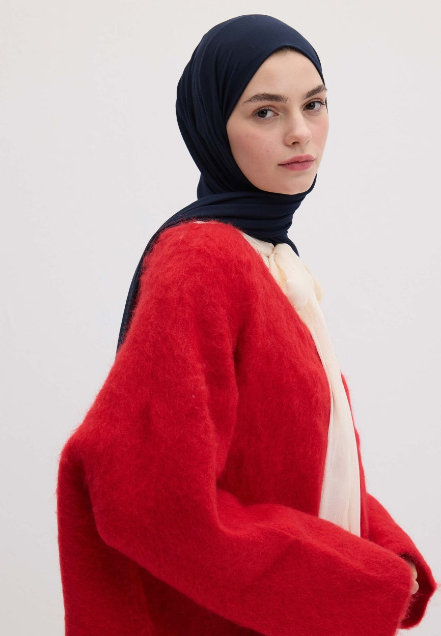 Qivola Bamboo Jersey Scarf in Navy Blue, side view