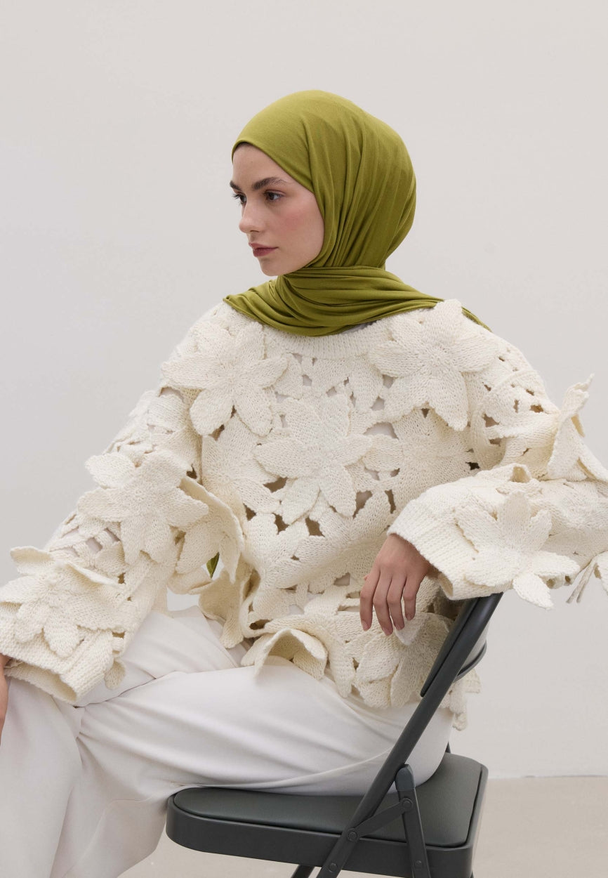 Qivola Bamboo Jersey Scarf in Olive, front view