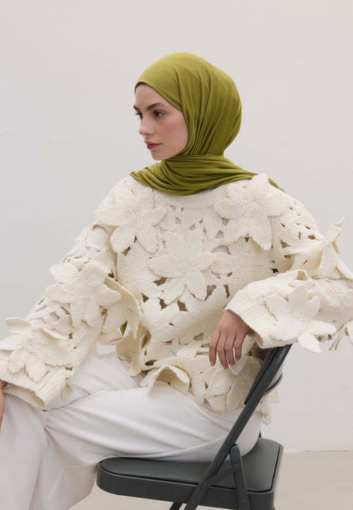 Qivola Bamboo Jersey Scarf in Olive, front view