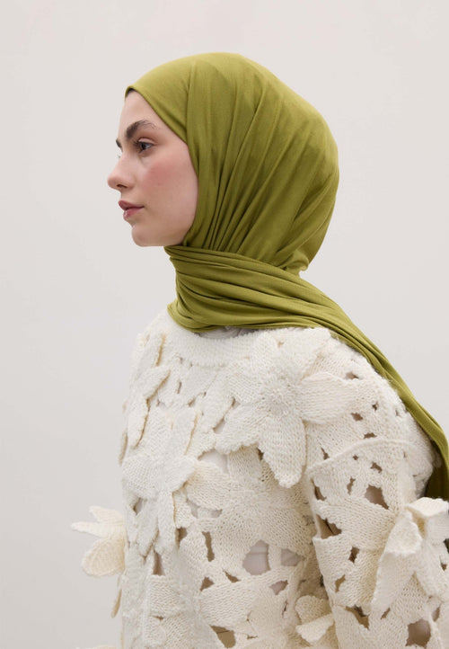 Qivola Bamboo Jersey Scarf in Olive, side view