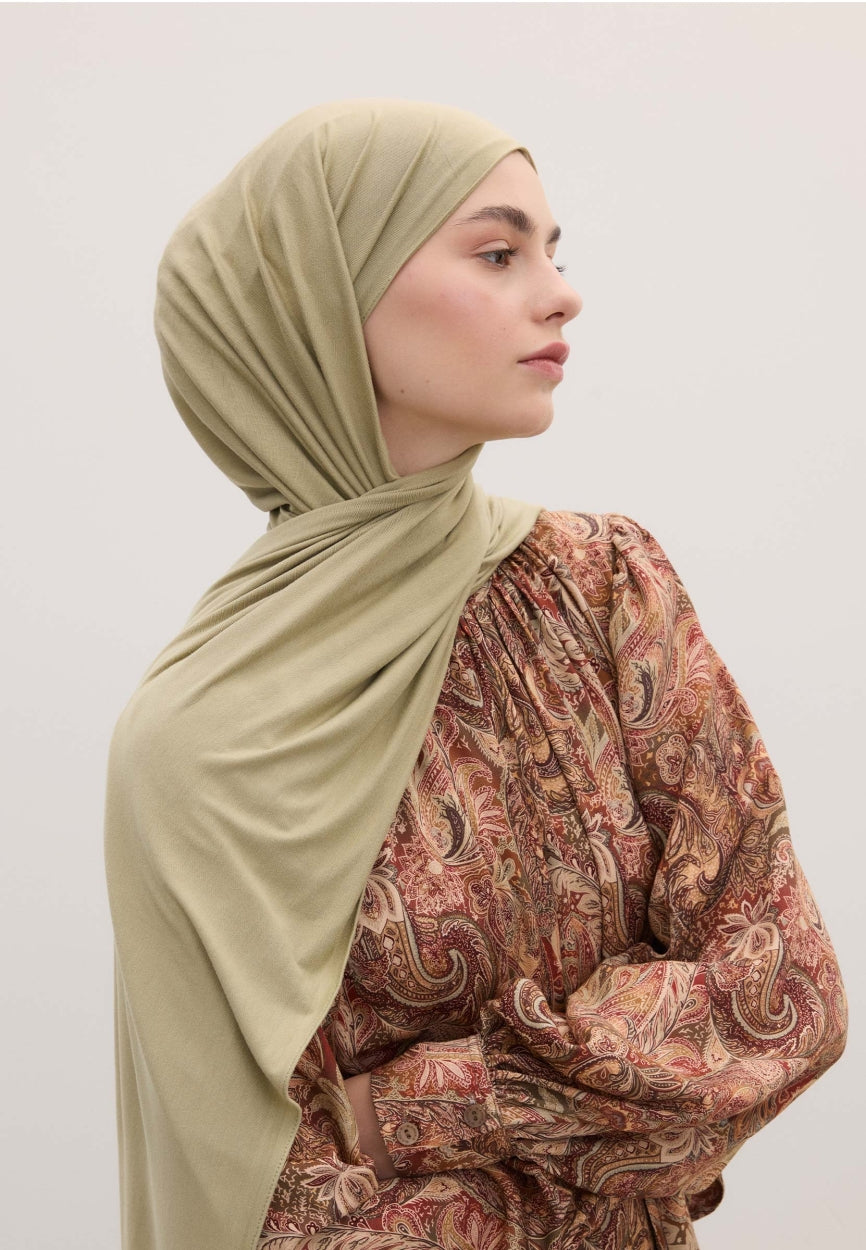 Qivola Bamboo Jersey Scarf in Sage, back view