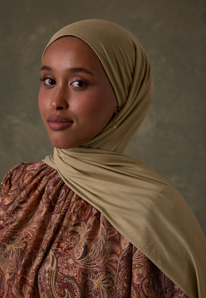 Qivola Bamboo Jersey Scarf in Sage, front view