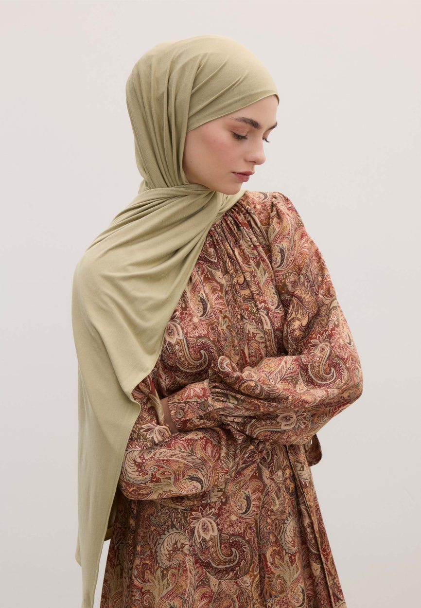 Qivola Bamboo Jersey Scarf in Sage, side view
