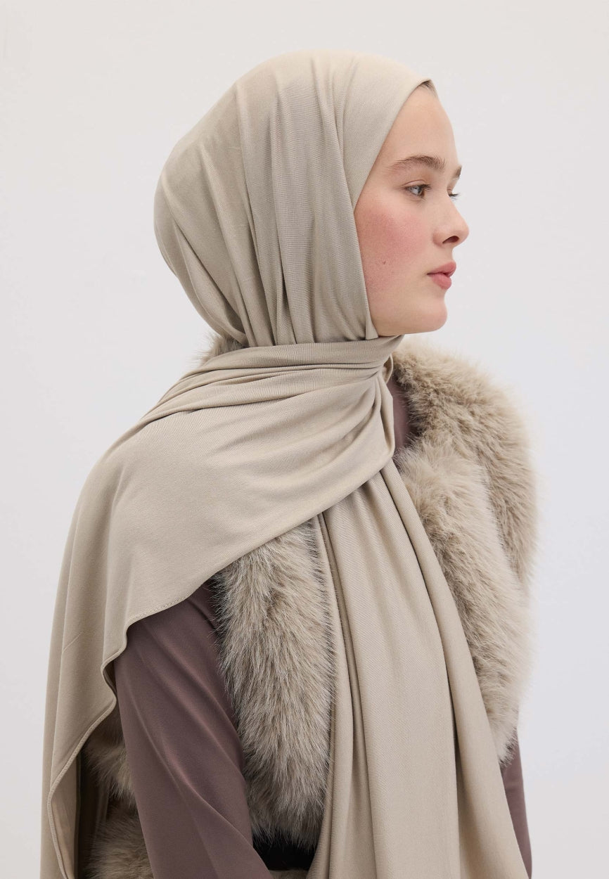 Qivola Bamboo Jersey Scarf in Stone, back view