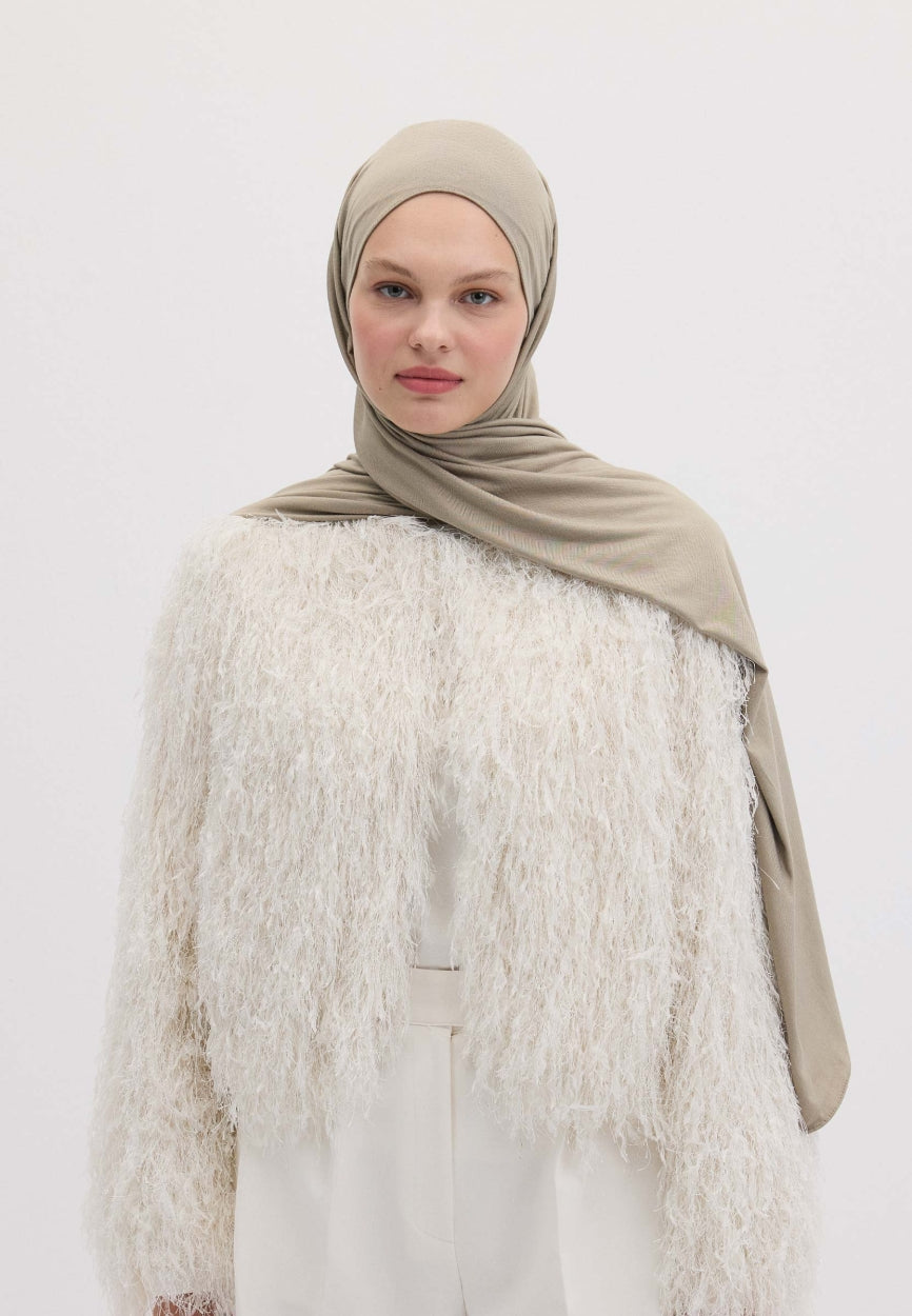 Qivola Bamboo Jersey Scarf in Warm Grey, front view