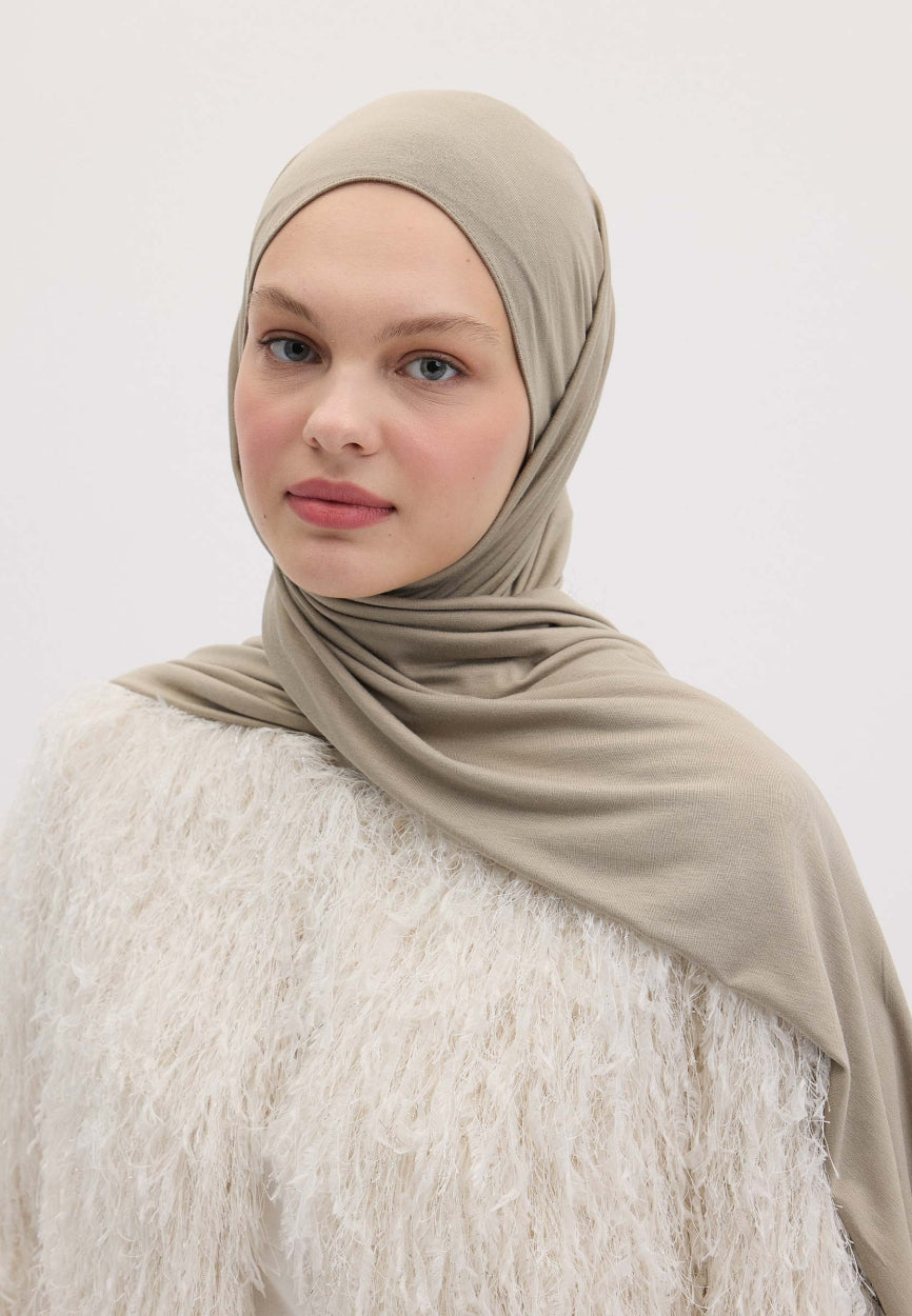 Qivola Bamboo Jersey Scarf in Warm Grey, side view