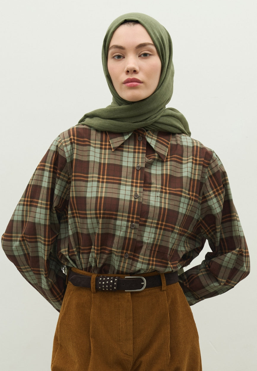 Khaki Cashmere Textured Hijab side angle showing elegant silhouette
