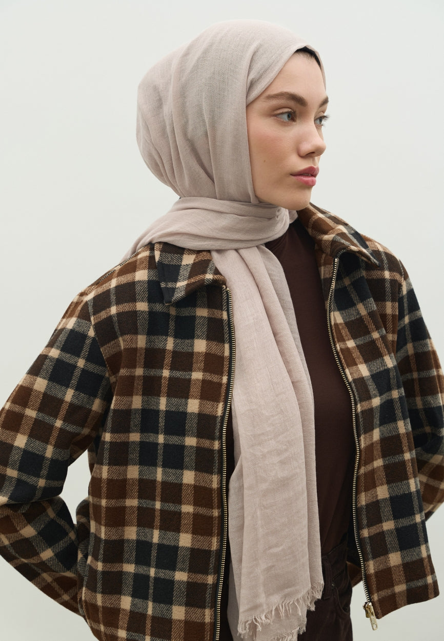 Beige Cashmere Textured Hijab side angle showing elegant silhouette