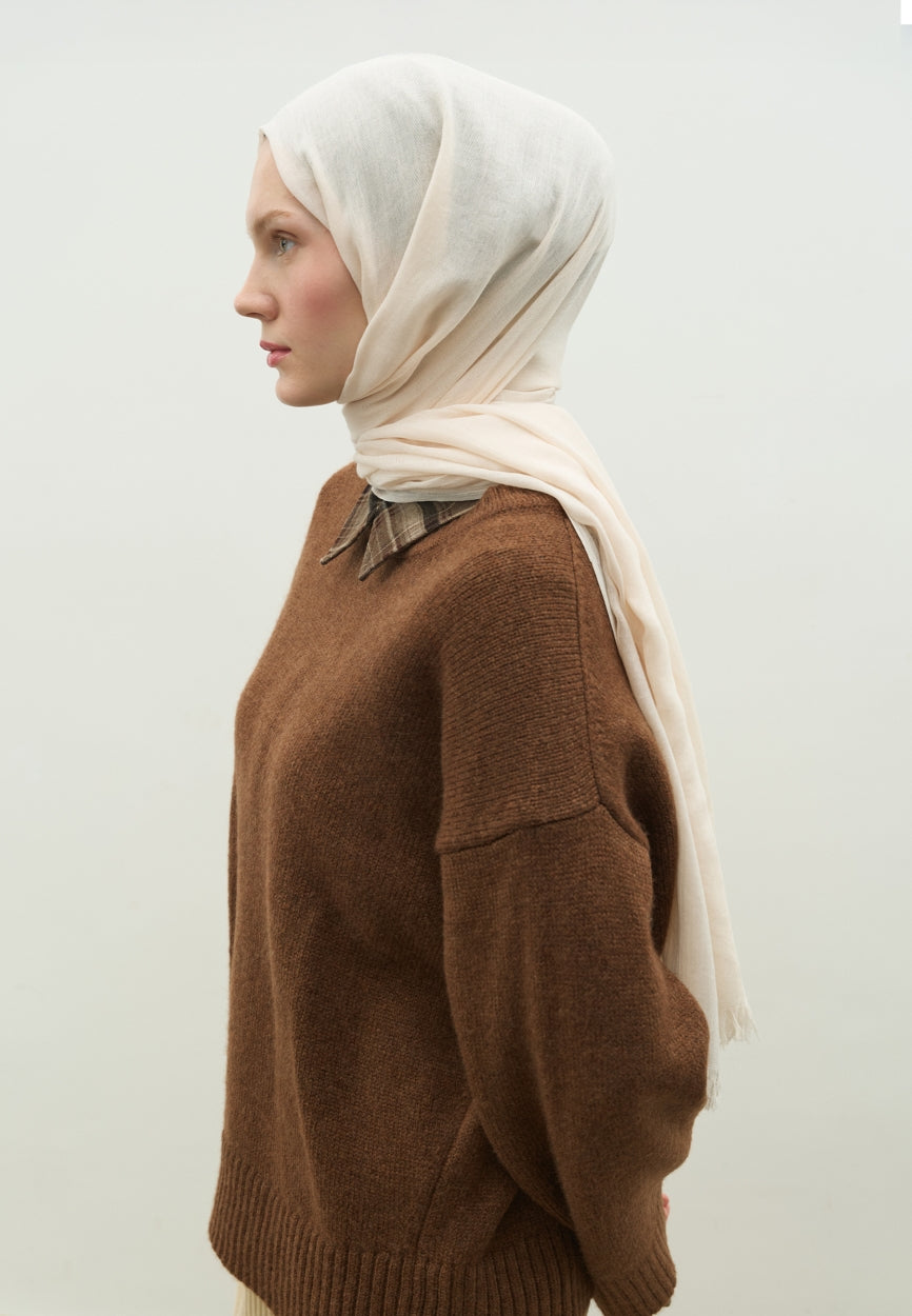 Ivory Cashmere Textured Hijab side angle showing elegant silhouette