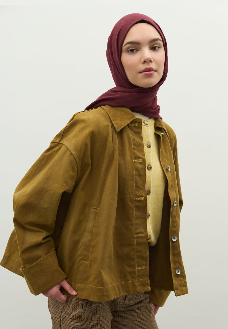 Burgundy Cashmere Textured Scarf side angle showing elegant silhouette