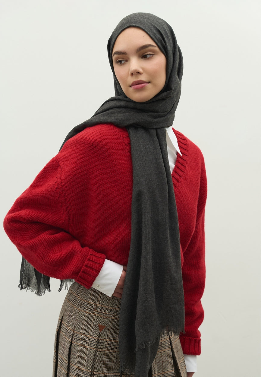 Front view of Anthracite Cashmere Textured Scarf, modest Scarf for weddings