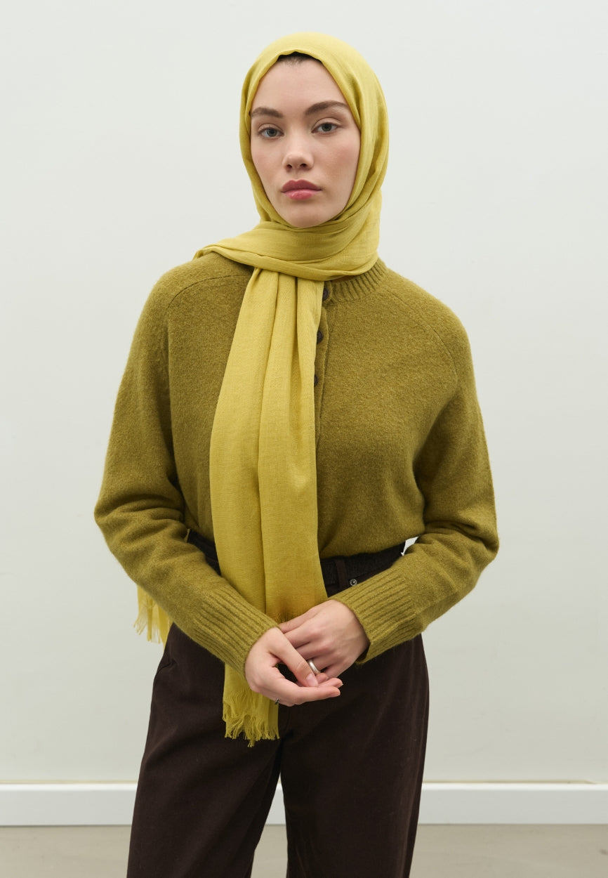 Front view of Yellow Cashmere Textured Scarf Sweet, modest Scarf for weddings