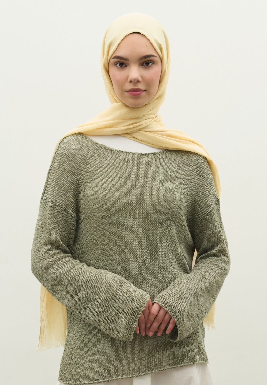 Front view of Yellow Cashmere Textured Scarf Butter, modest Scarf for weddings